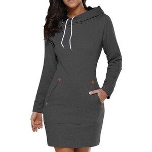 BIUBIU Mini Sweatshirt Dress Long Sleeve Hooded Sz S/M Gray Casual Relax 50-19